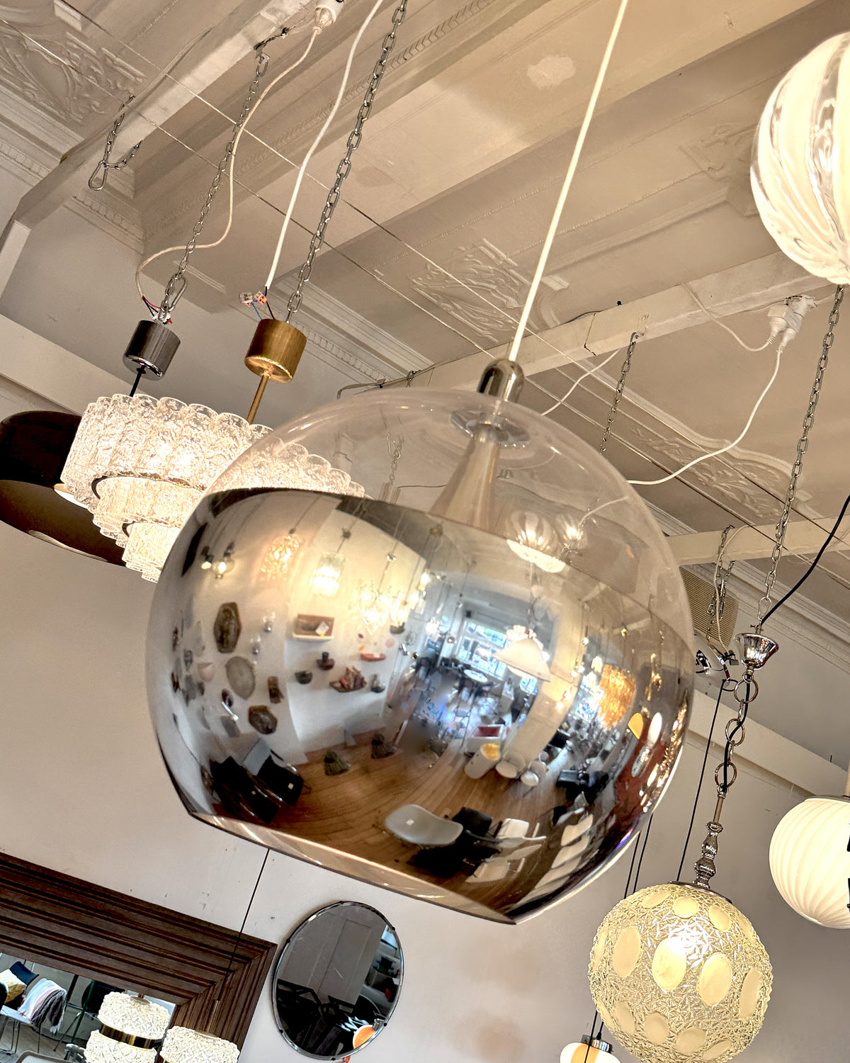 VINTAGE / 1970s Smokey Glass & Chrome Pendant Light