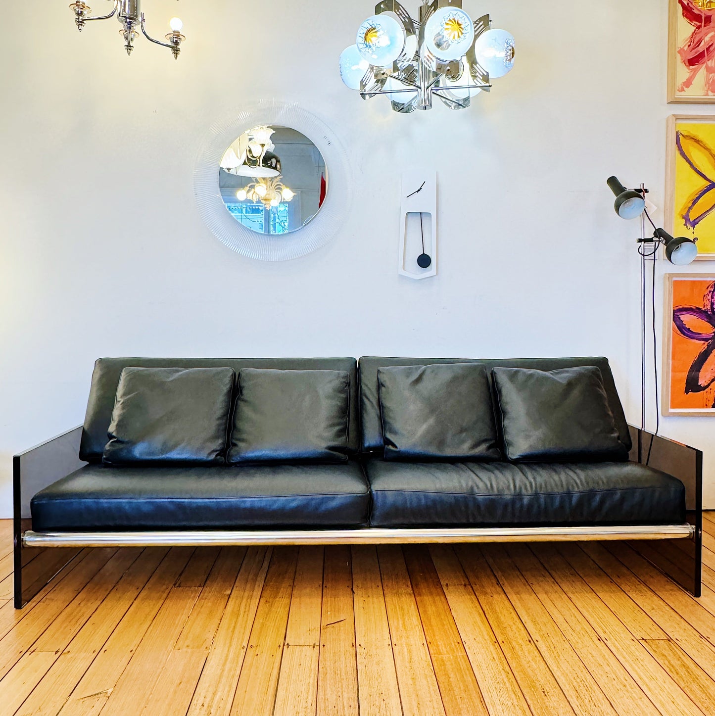 ACERBIS / Gem Leather Sofa w/Acrylic Smoke Sides by Lodovico Acerbis