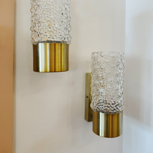 VINTAGE / Pair of Bubble Glass with Brushed Brass Lampholder