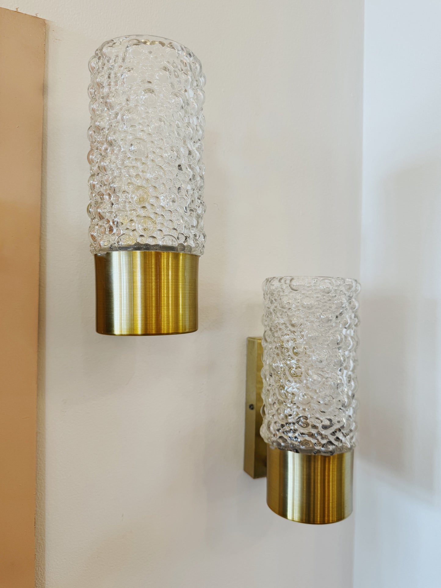 VINTAGE / Pair of Bubble Glass with Brushed Brass Lampholder