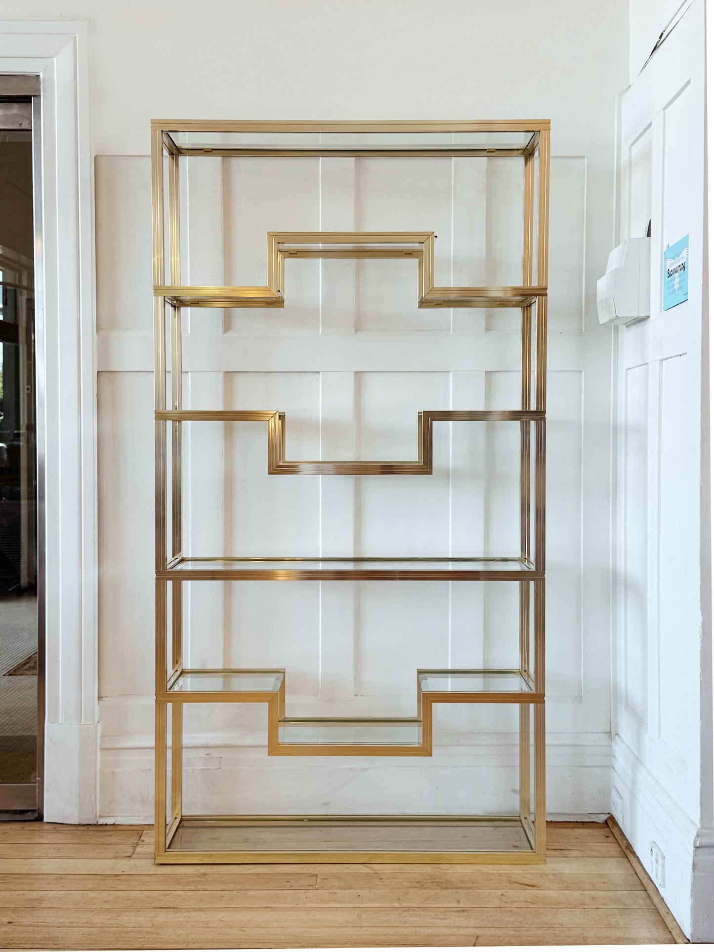 PIERRE VANDEL / Gold Etagere W/clear Glass Shelves