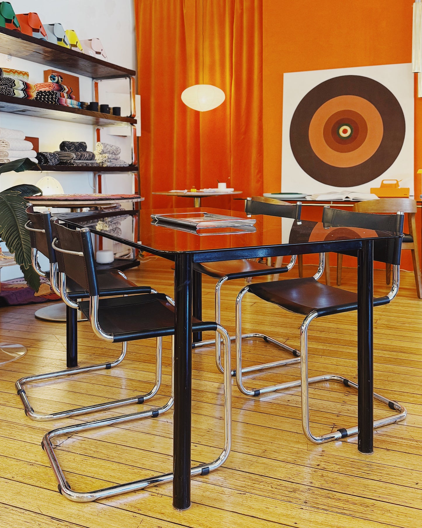 VINTAGE / Tubular Black & Smoke Glass Rectangular Dining Table