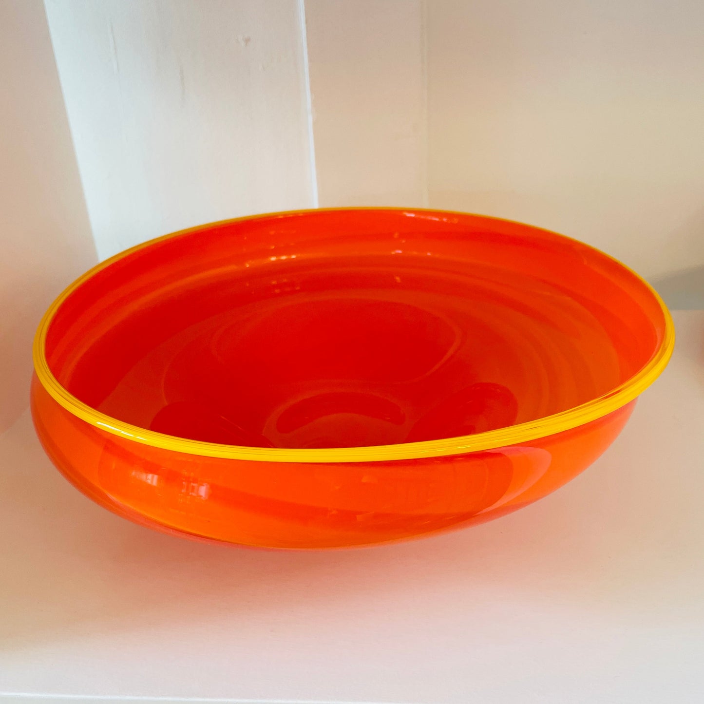 VINTAGE / Hand Blown Orange Italian Glass Tilt Bowl