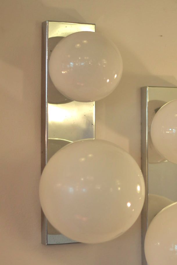 VINTAGE / Pair of Chrome & Glass Wall Sconces