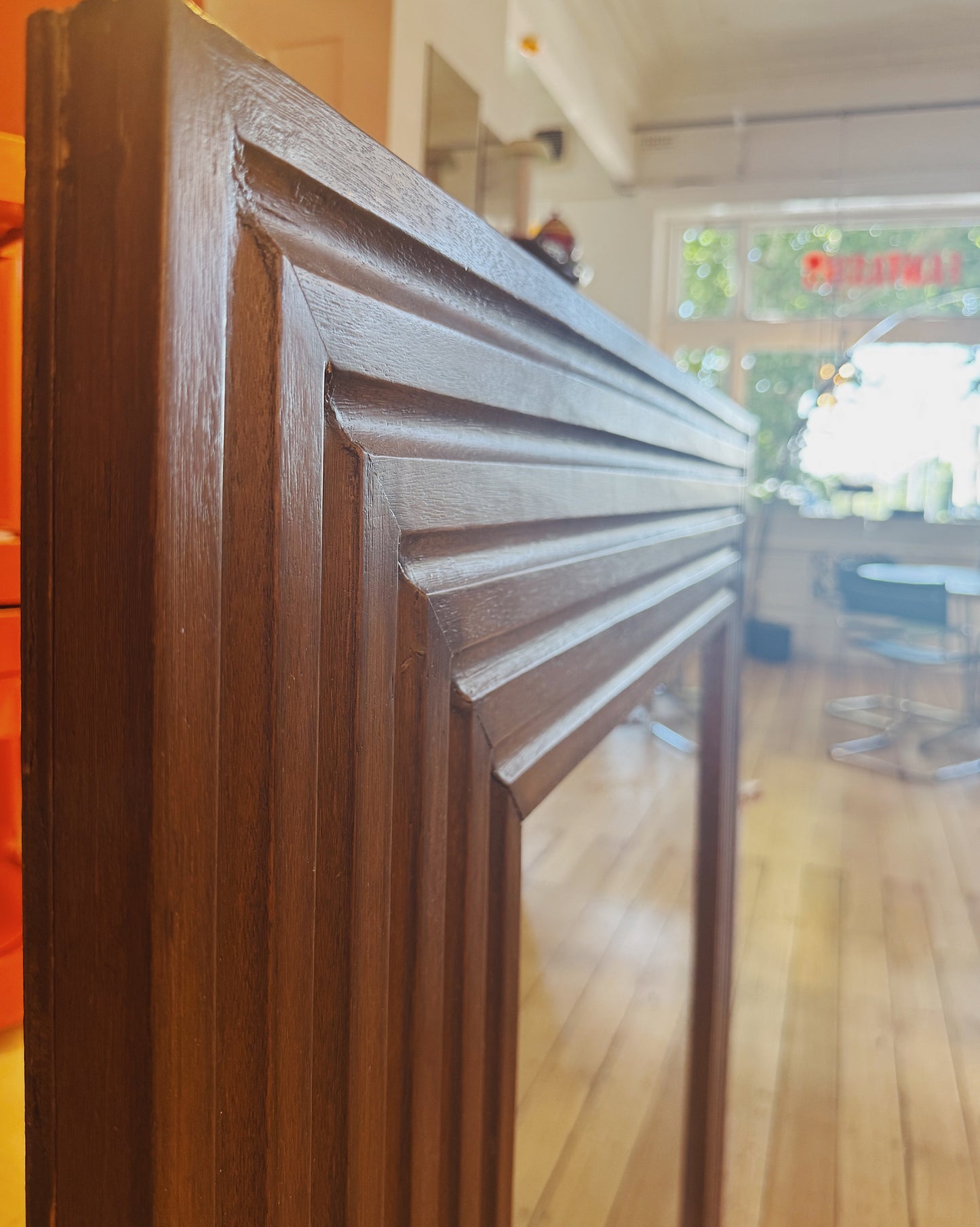 VINTAGE / Mid Century XL Ridged Wood Mirror