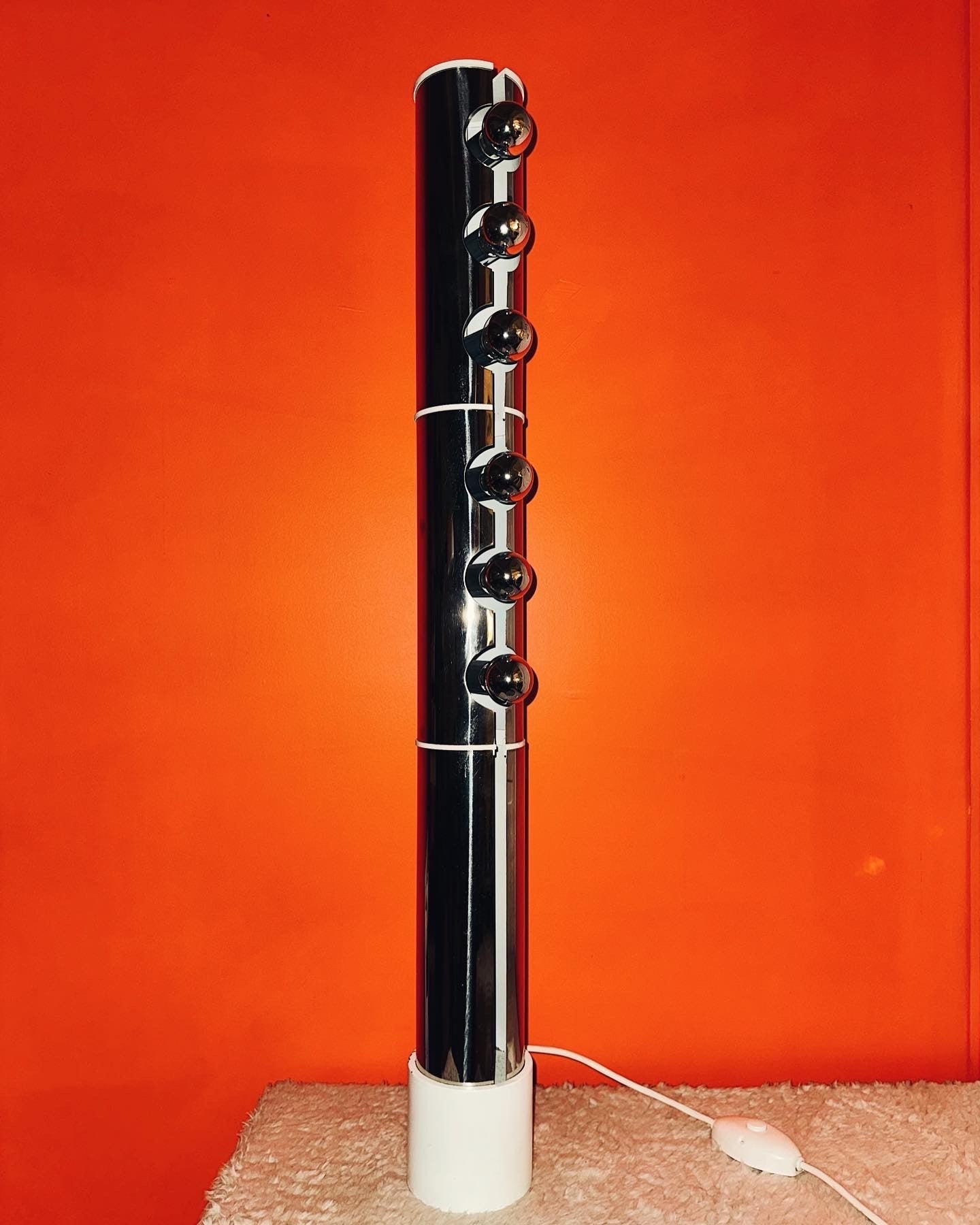LUCI / 1970's Chrome + Stone Pillar Floor Lamp