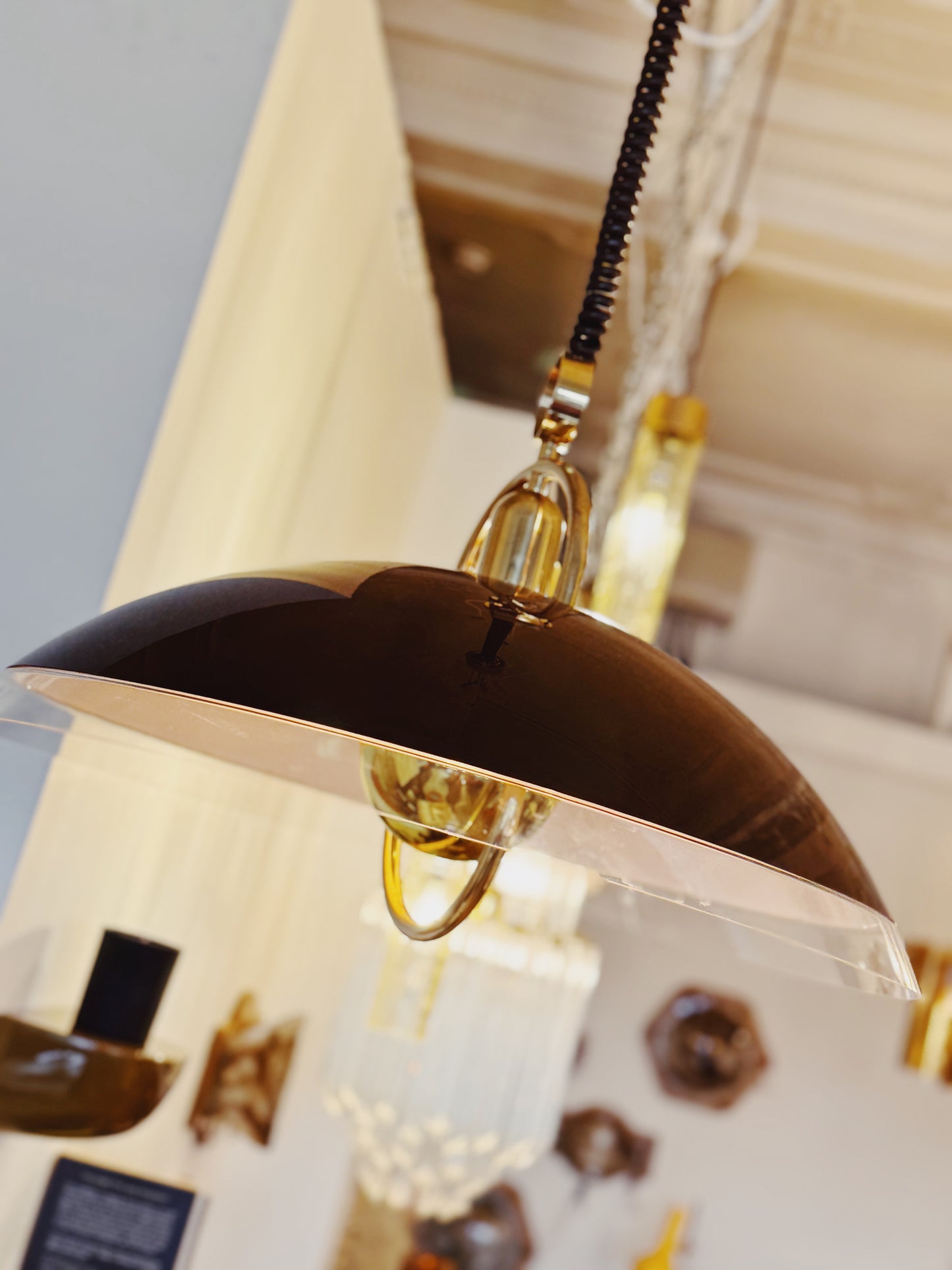 VINTAGE / 1970s Acrylic & Brass Pendant Light