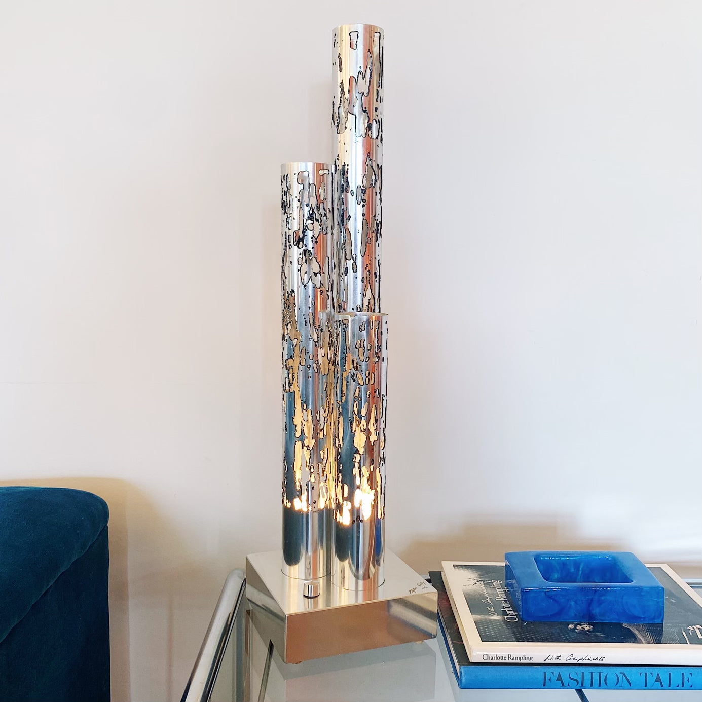 STEPHEN DALY / Brutalist Chrome Tri Column Lamp