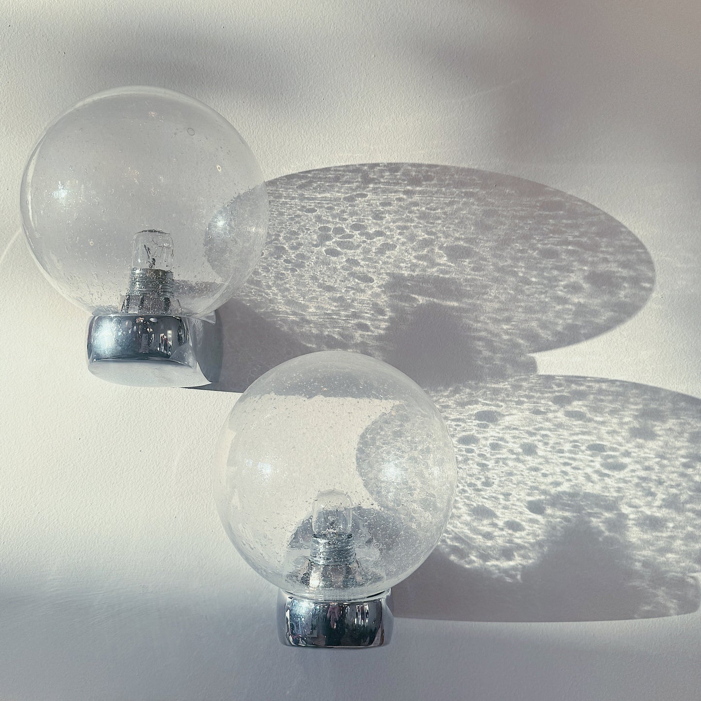 SPACE AGE / Pair of Doria Chrome & Bubbled Glass Wall Lights by Karl Lenz