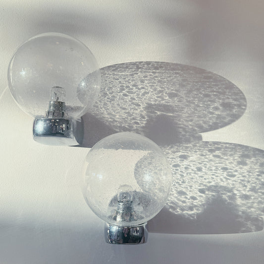 SPACE AGE / Pair of Doria Chrome & Bubbled Glass Wall Lights by Karl Lenz