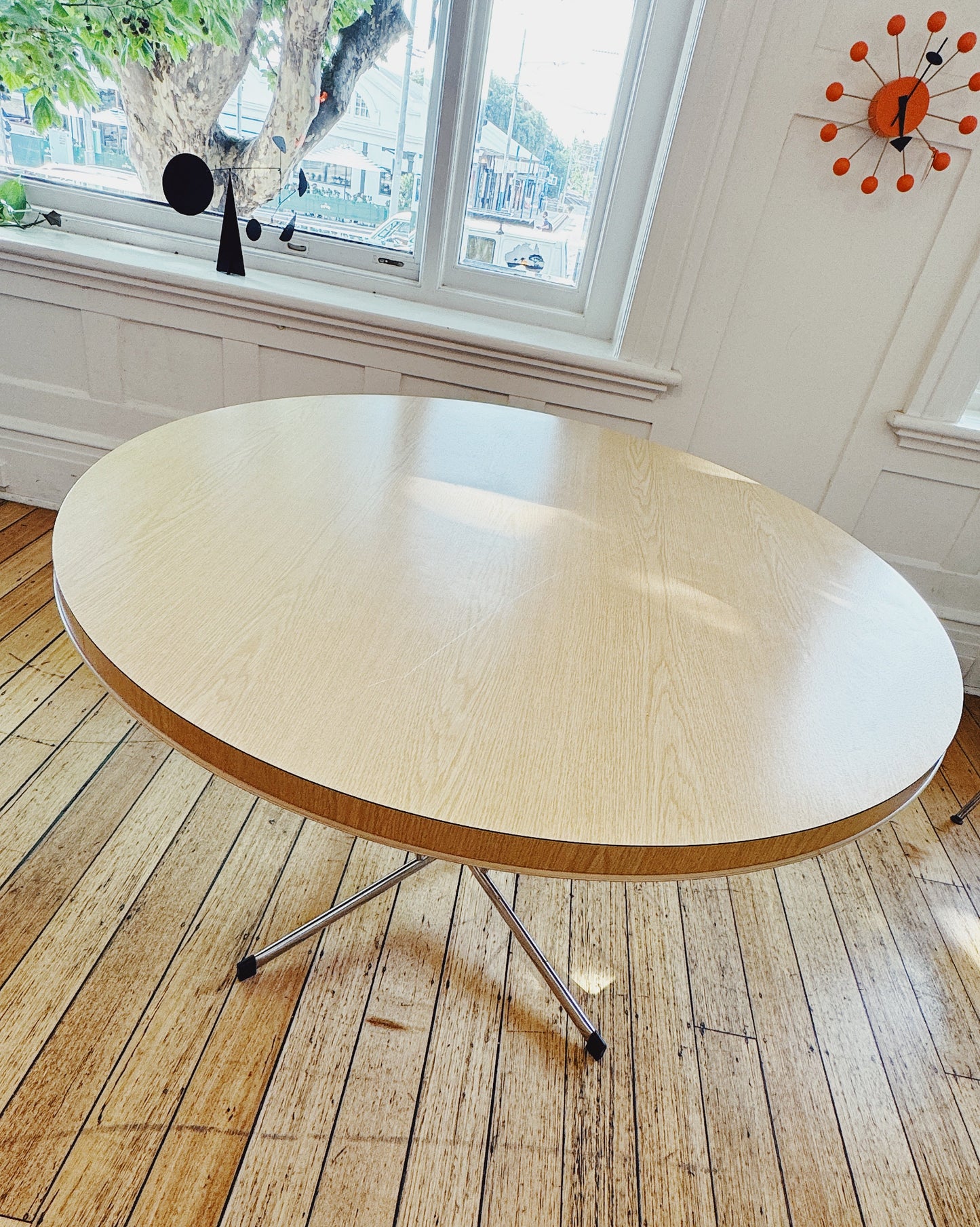 VINTAGE / 1960s Chrome Blond wood Laminate Table