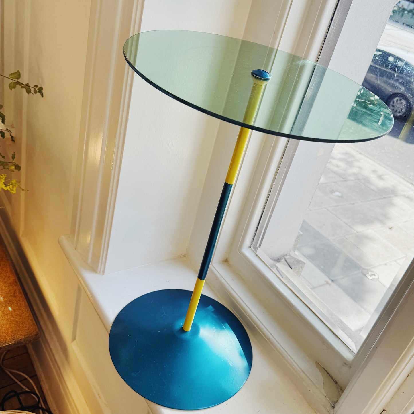 VINTAGE / Side Table w/Blue glass top