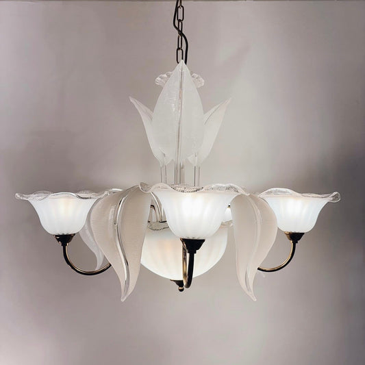 MURANO / 1980s Venetian Milky Glass Chandelier