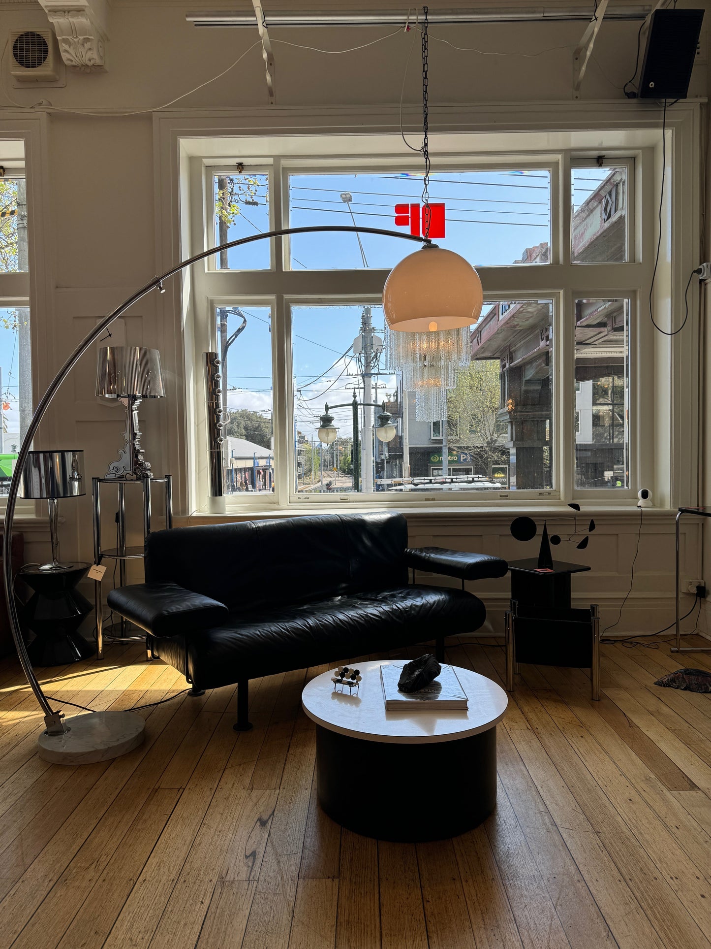 VINTAGE / 1960s Italian Chrome + Marble Arc Floor Lamp