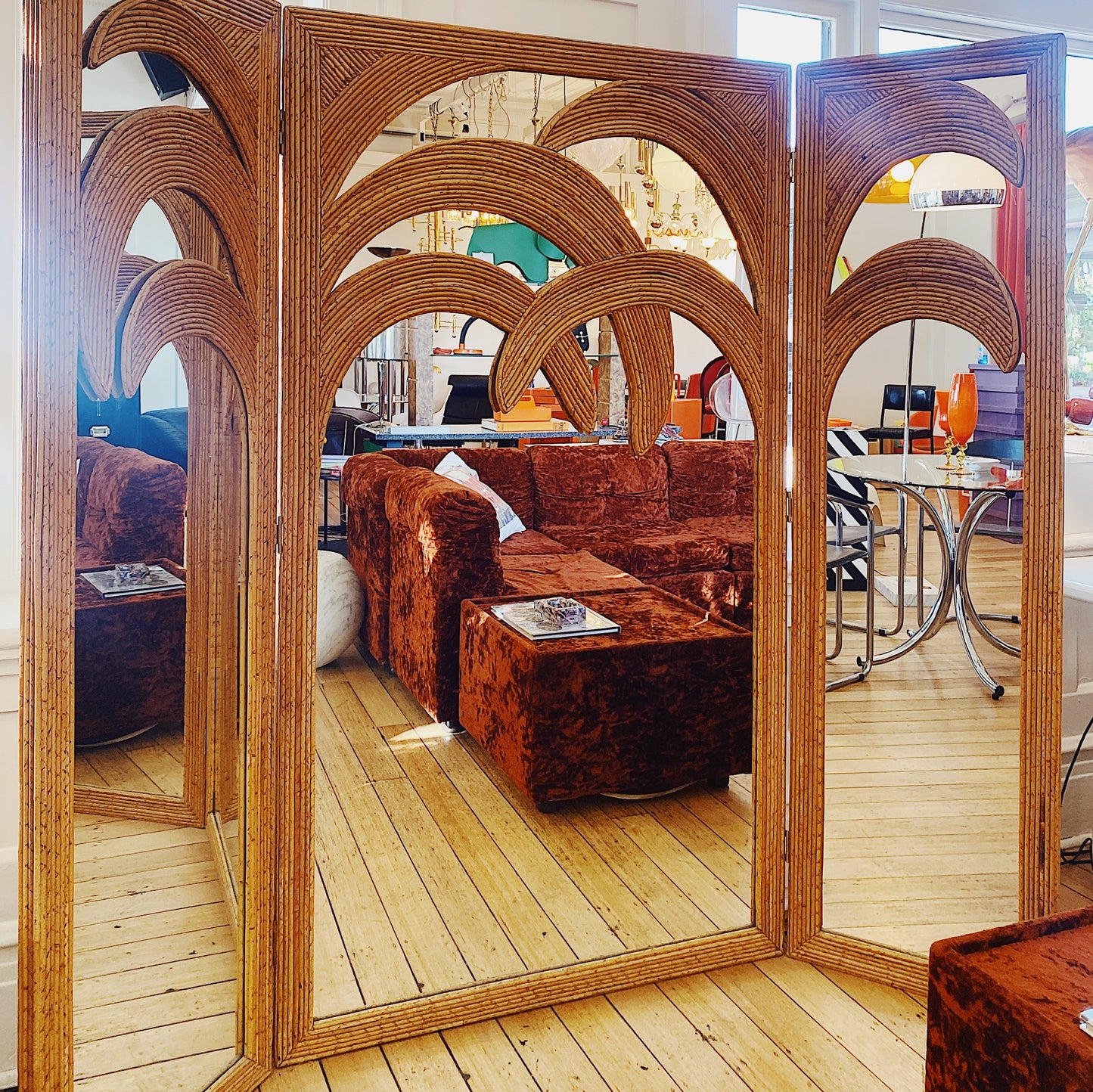 VIVAI DEL SUD / 1970s Bamboo Mirrored Screen