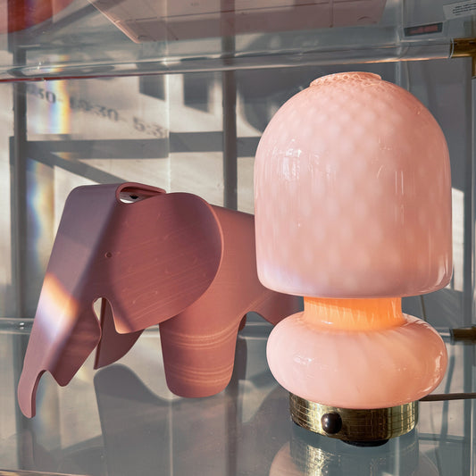 VINTAGE / Pink Mottled Glass Lamp w/Brass Base