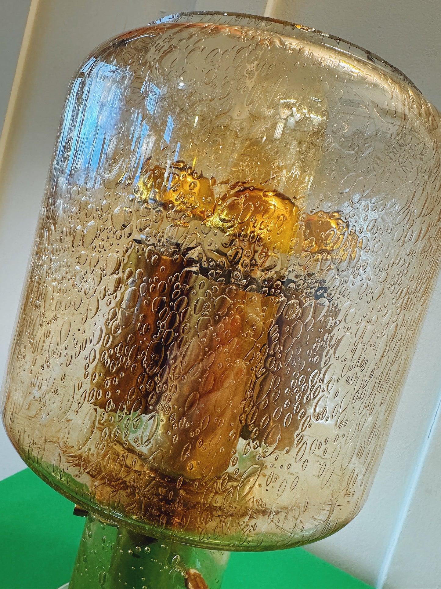 VINTAGE / French Bubble Glass Gold Table Lamp