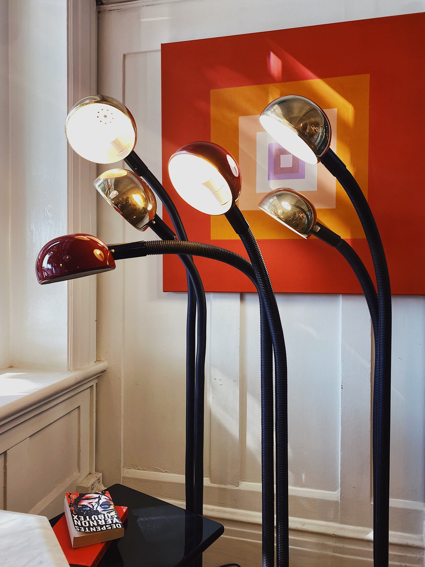 OSLO Aust. / 1970s Burgundy Gooseneck Floor Lamp