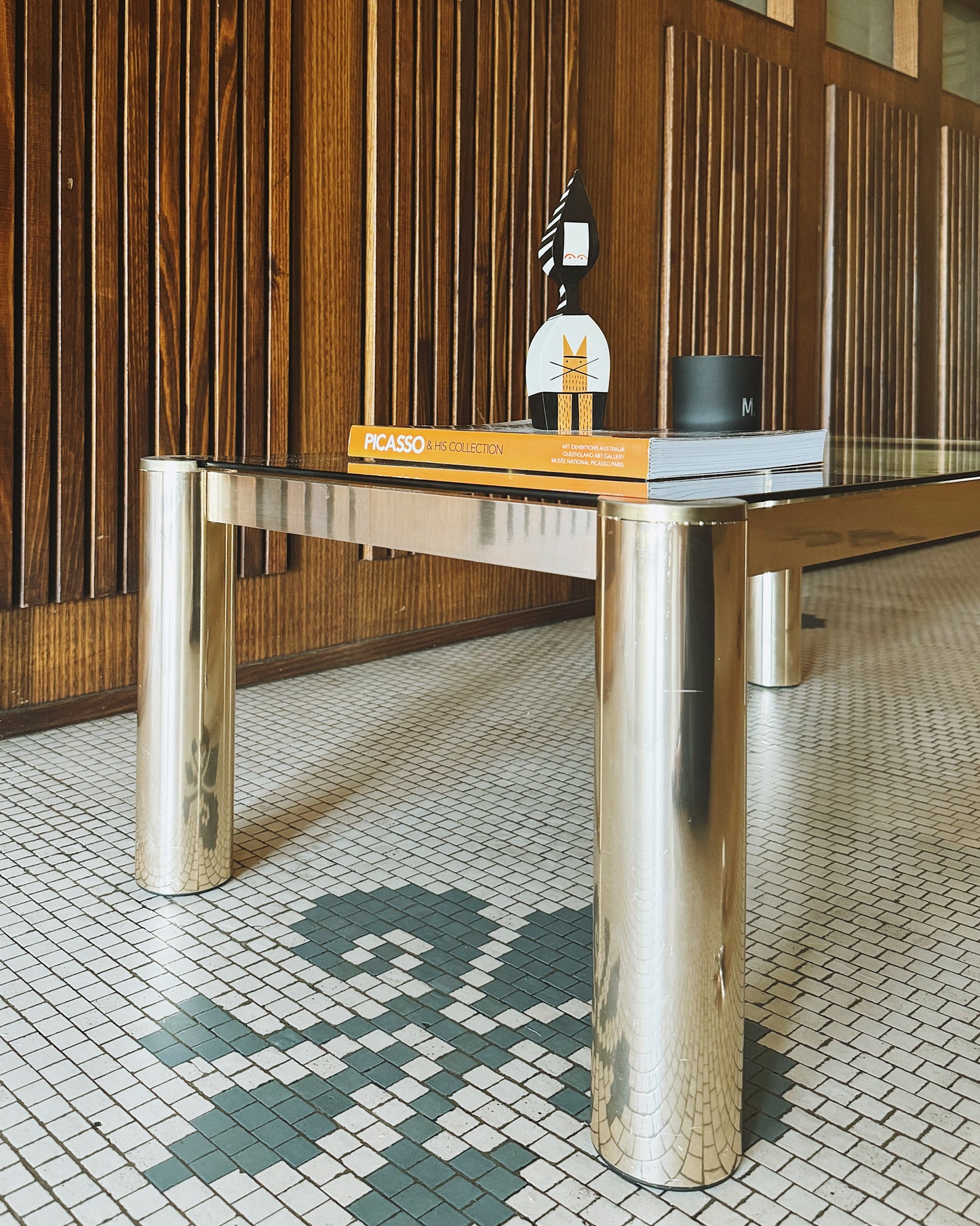 VINTAGE / Gold w/Bronze Fumé Glass Top