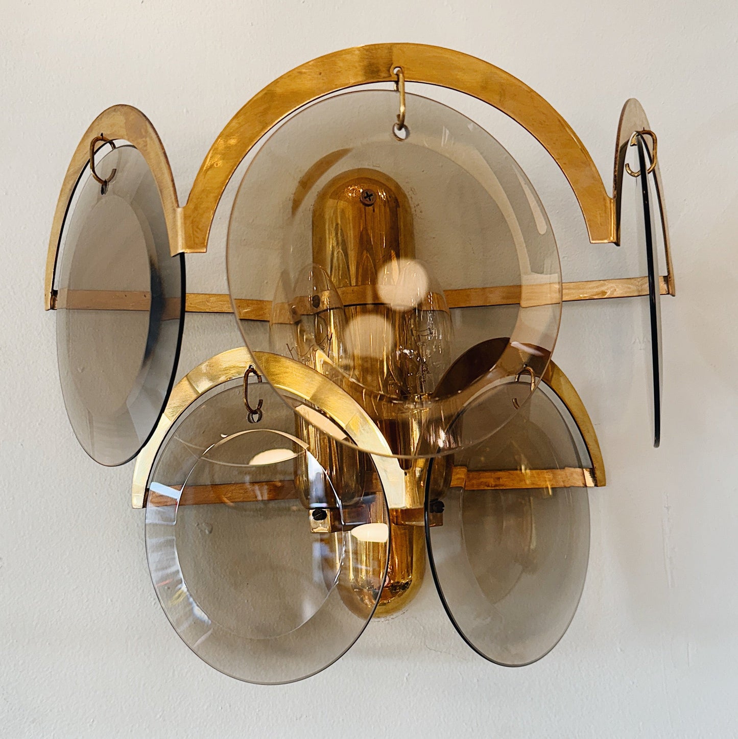 VINTAGE / Smokey Bronze Wall Sconces In The Manner of Vistosi