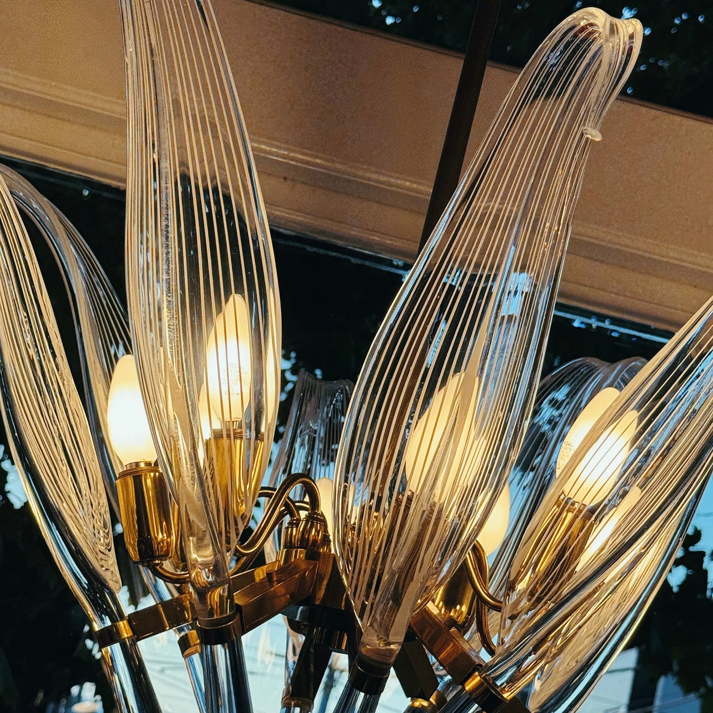 FRANCO LUCE / Seguso Giant Leaf Murano Glass Chandelier