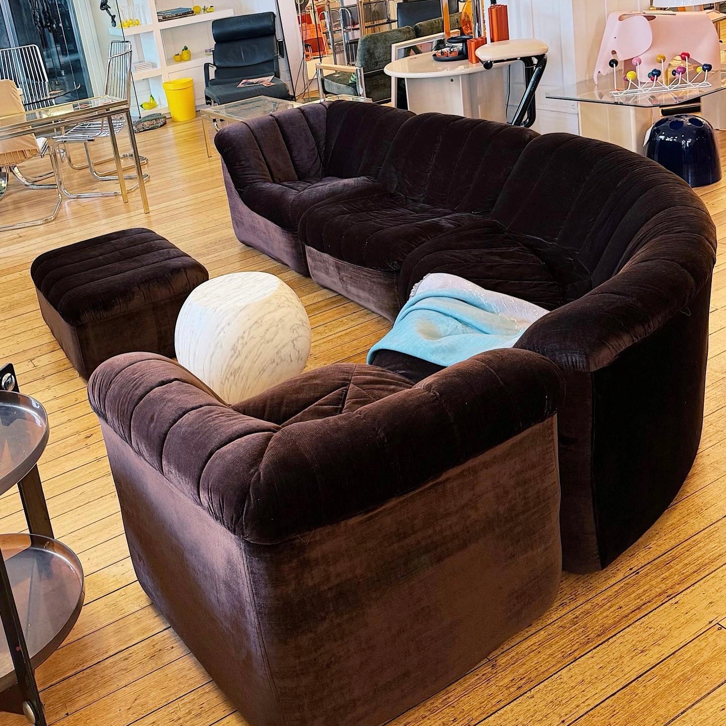 FEATHERSTON / 1970s Numero VII Dark Chocolate Torte Sofa Setting + Ottoman