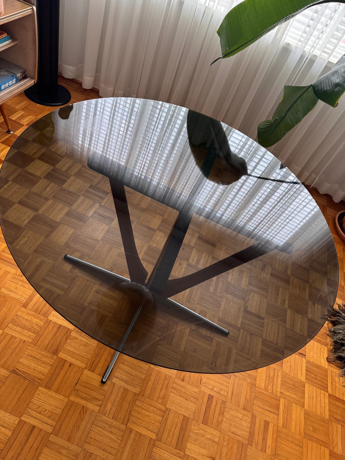 VINTAGE/ 1970s Namco Dining Table w/refitted Smoke Bronze Glass Top