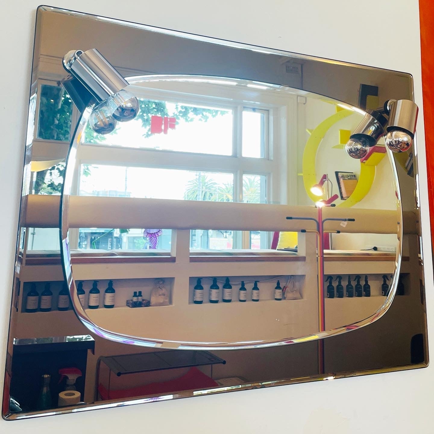 FONTANA ARTE / 1970s Bronze + Chrome Mirror w/ Chrome Cap Lights