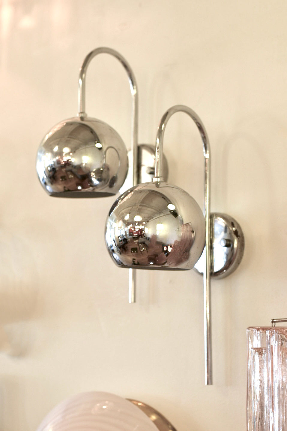 MEBLO GUZZINI  / Pair of Chrome Space Age Sconces