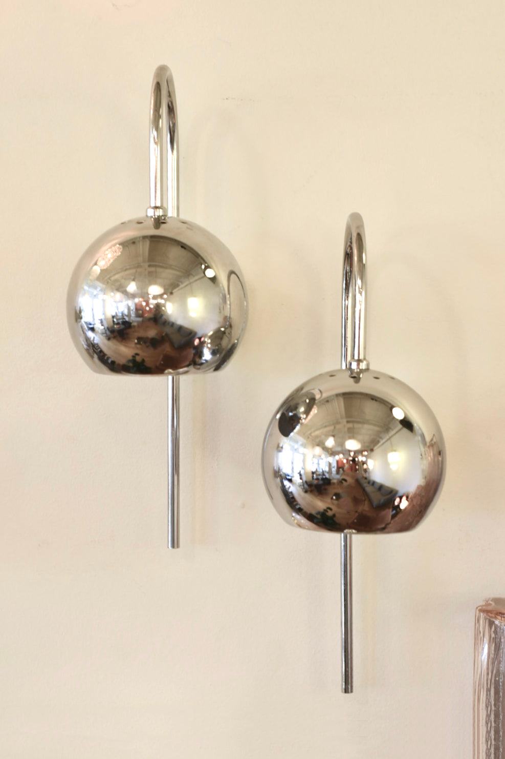 MEBLO GUZZINI  / Pair of Chrome Space Age Sconces