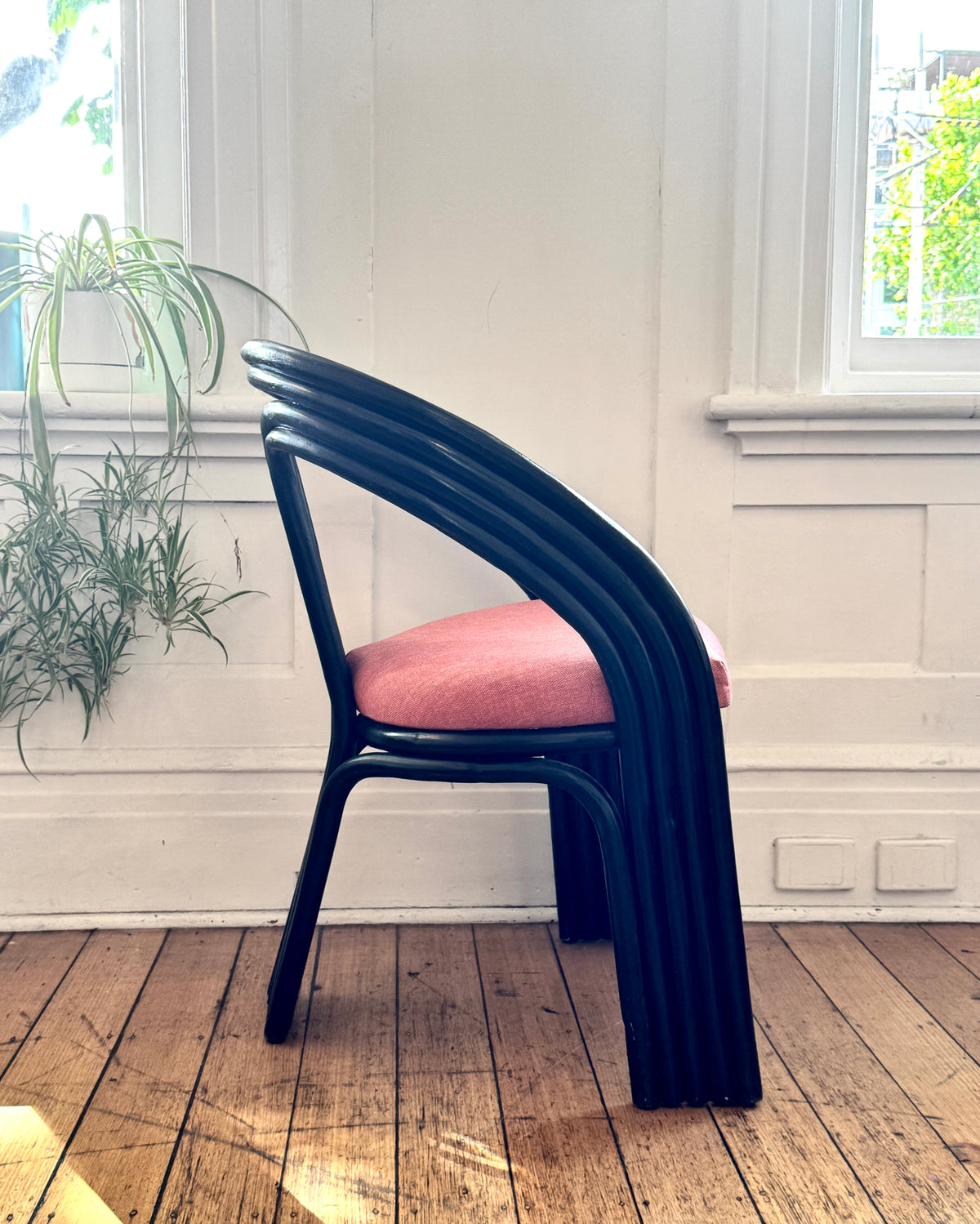 VINTAGE 1980s / Bentwood Rattan Black Lacquered Chairs - Set of 4