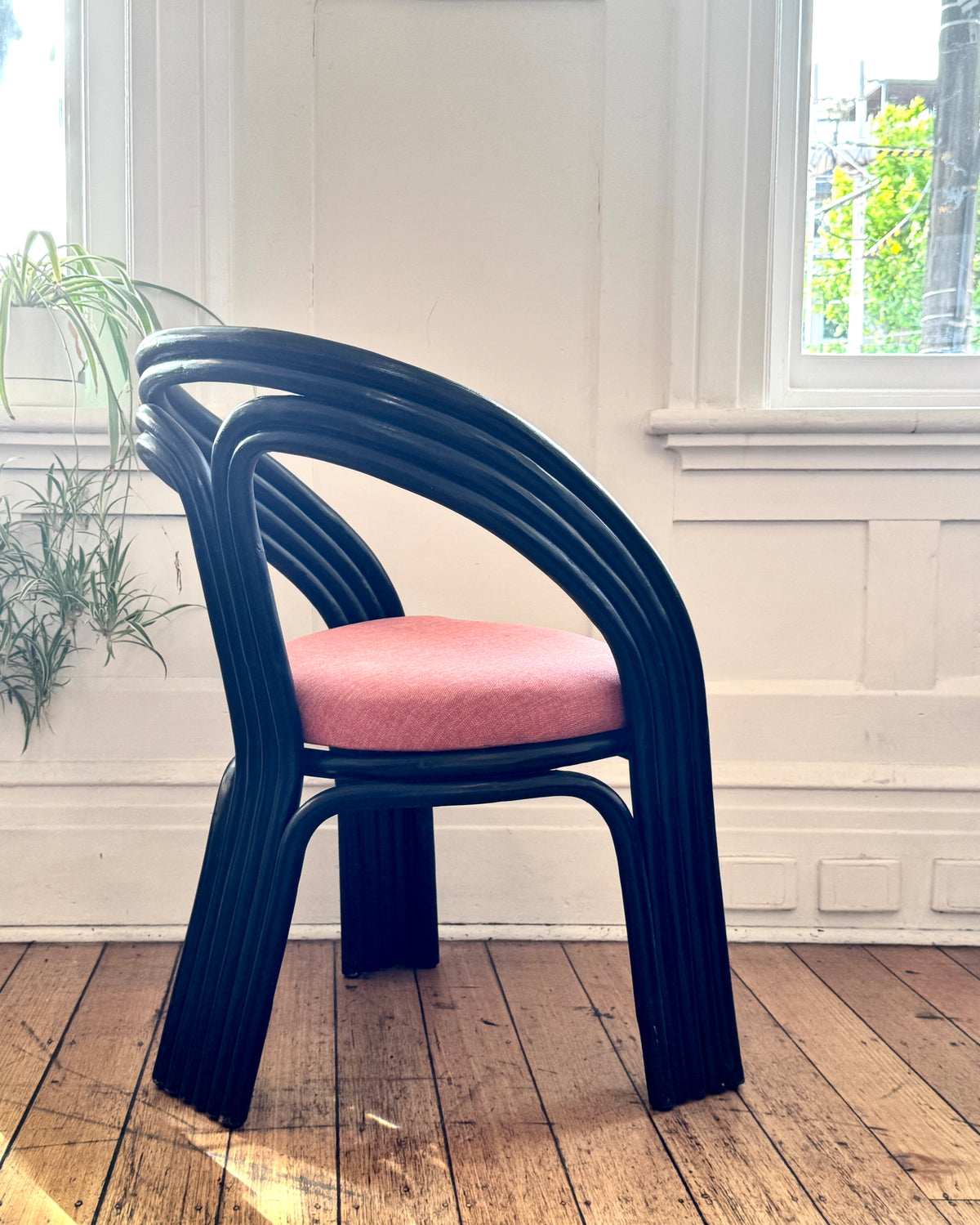 VINTAGE 1980s / Bentwood Rattan Black Lacquered Chairs - Set of 4