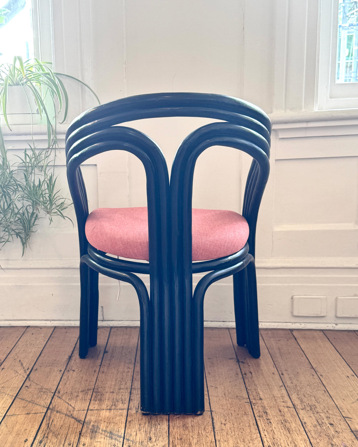 VINTAGE 1980s / Bentwood Rattan Black Lacquered Chairs - Set of 4