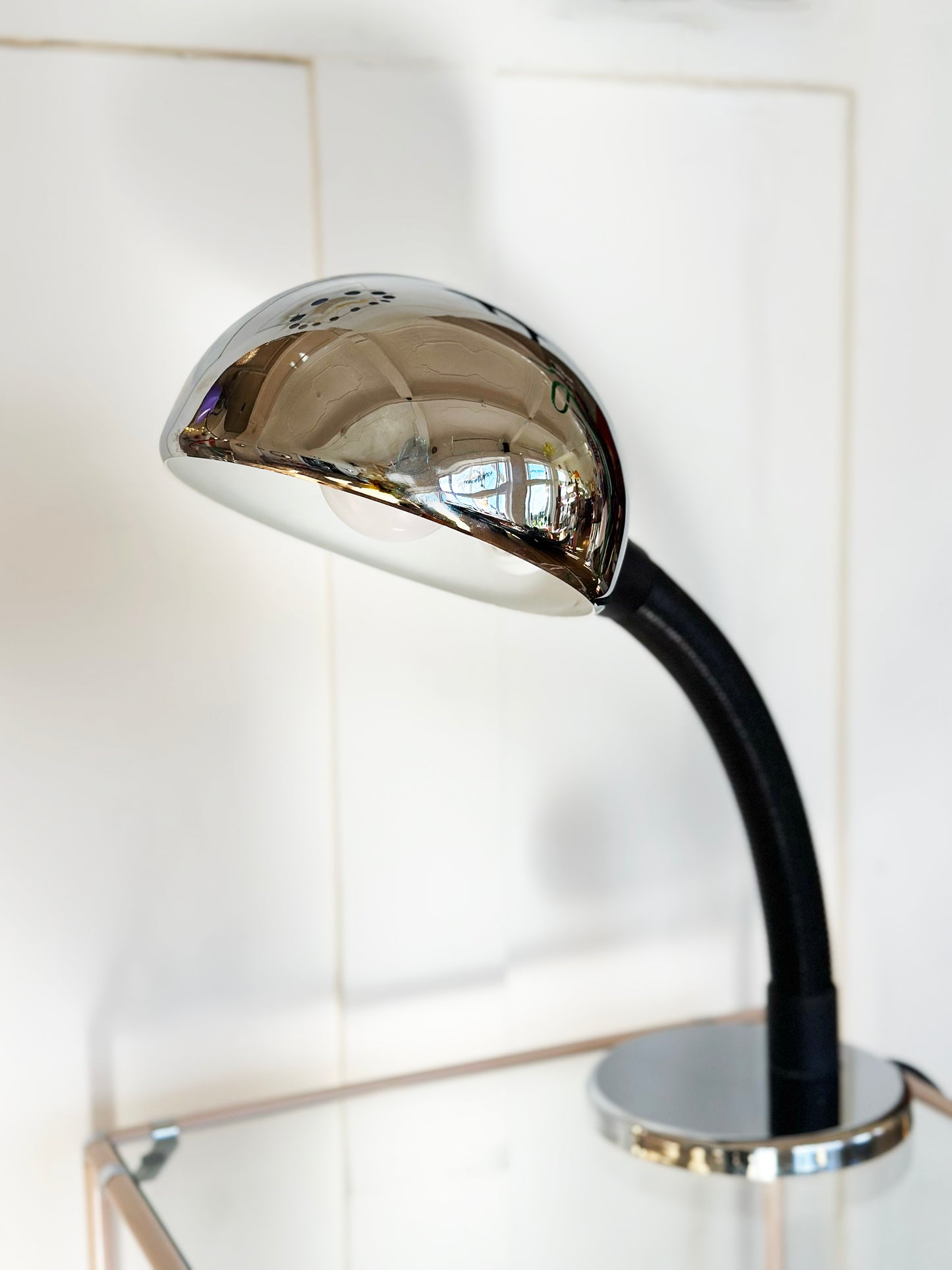 VINTAGE / Tall Retro Gooseneck Desk Lamp - Chrome