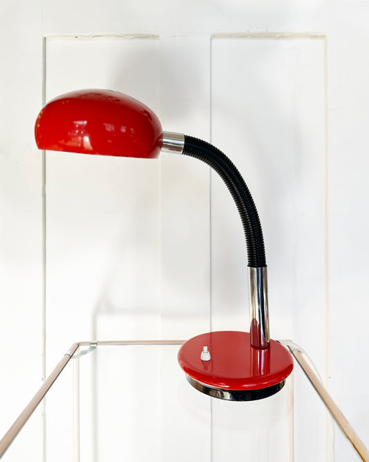 VINTAGE / Tall Retro Gooseneck Desk Lamp - Red