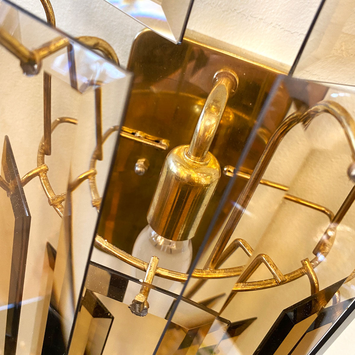 VINTAGE / 1970s Smokey Bronze Glass Prism Wall Lights/Sconces