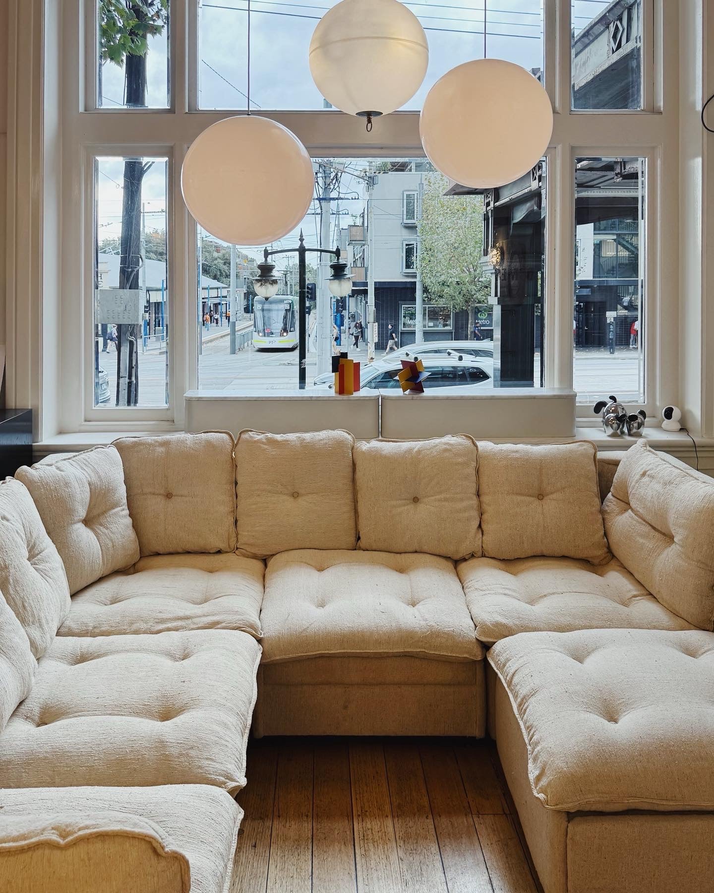 FLER / 1970s Oatmeal 5 Piece Modular Sofa Setting + Ottoman