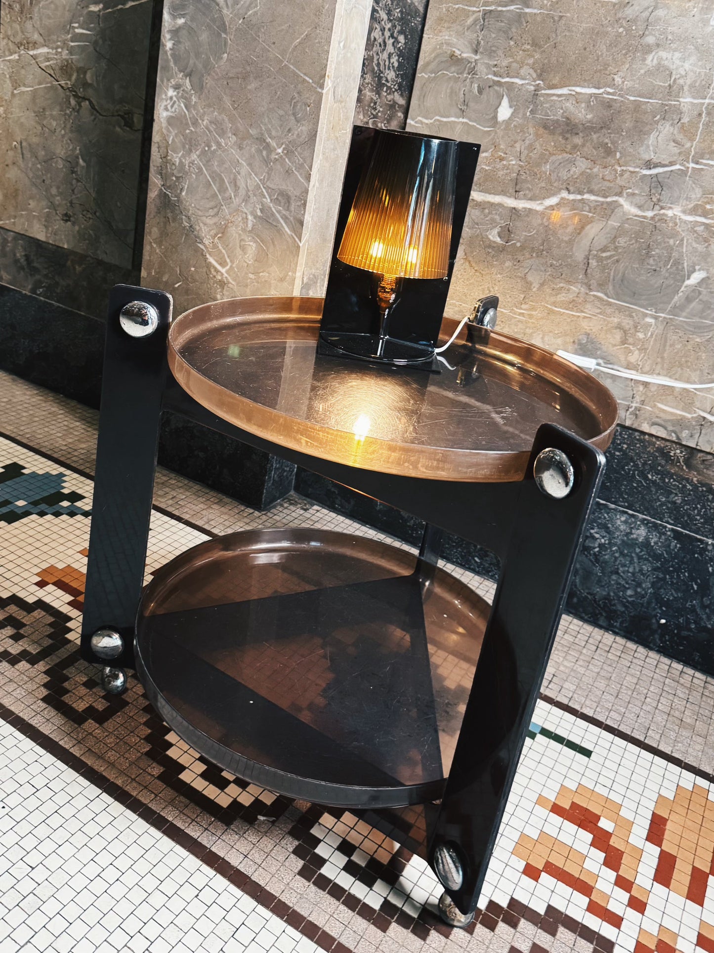 FRATELLI GUZZINI / Vintage 1970s Transparent Chocolate Drink Trolley by Luigi Massoni