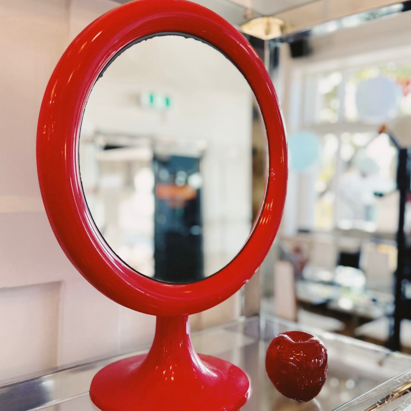 VINTAGE / 1970s Space Age Red Tulip Vanity Mirror