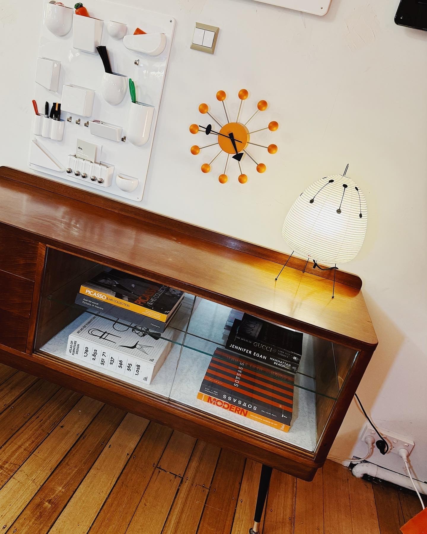 VINTAGE / 1960s Mid Century Wood + Glass Sideboard + Drawers