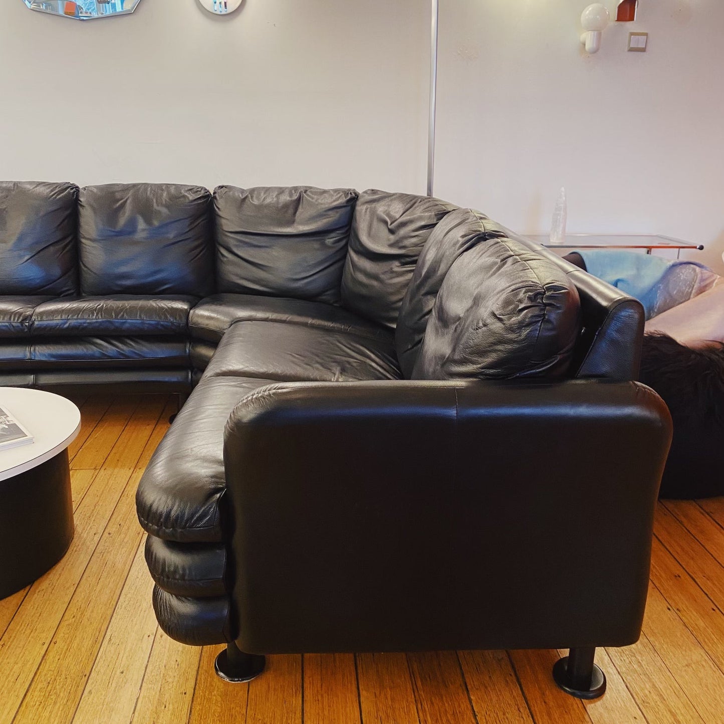 FANTASY #350 / Post Modern Liquorice Leather Seven Seater Sofa
