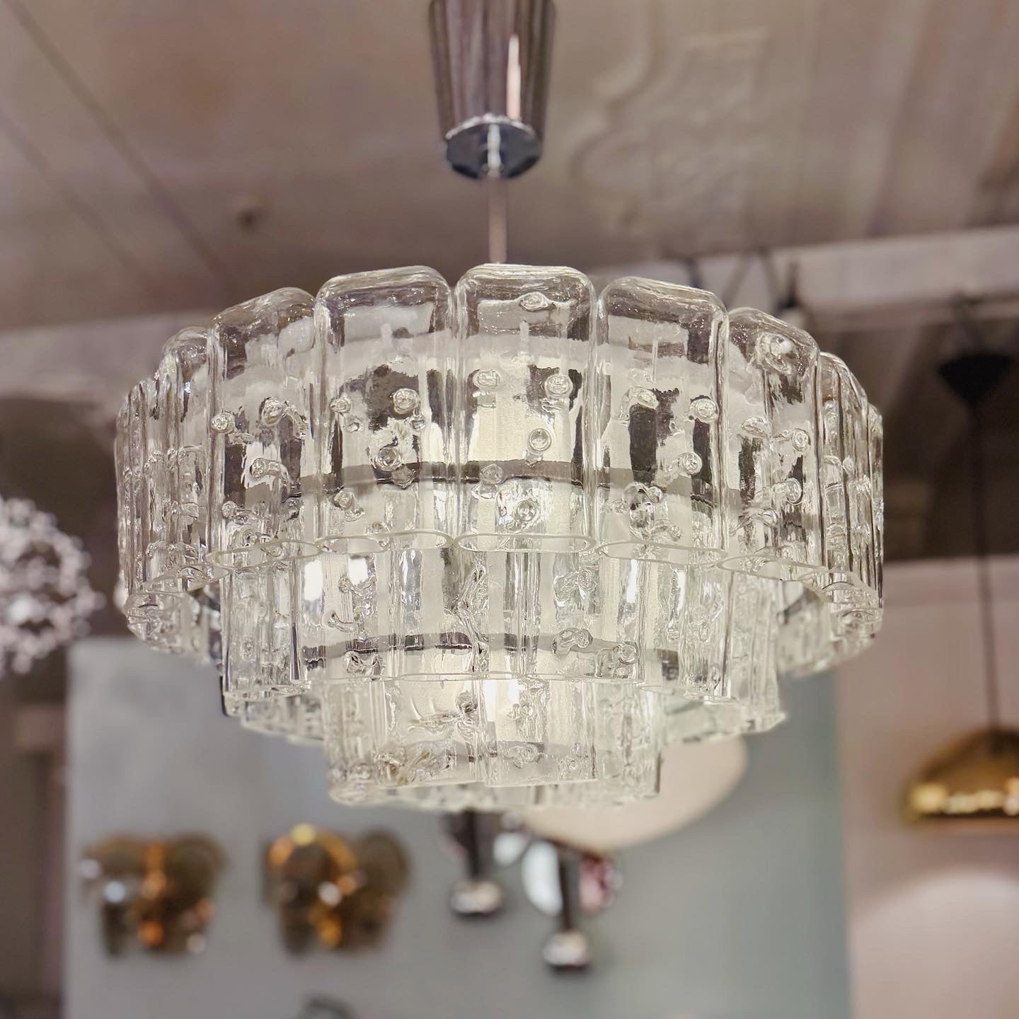 DORIA / 1960s Three Tier Icicle German Glass Chandelier