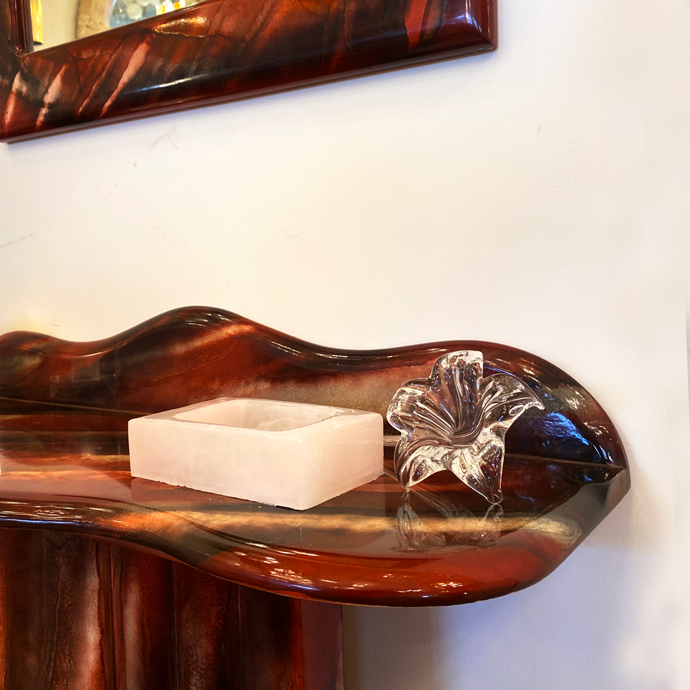 FANTASY #335 / Cardinal Ruby Hand Italian Marble Look Mirror + Console