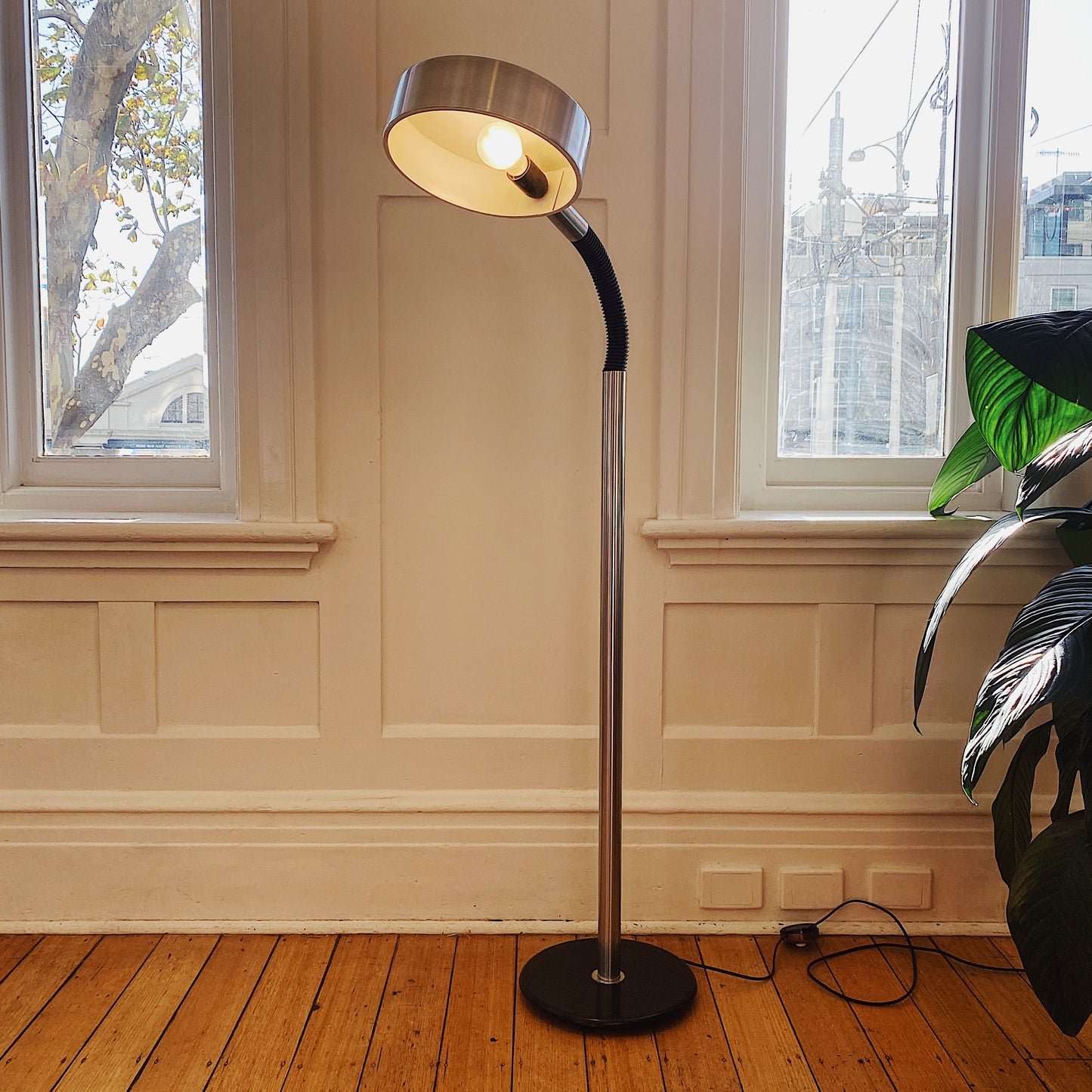 VINTAGE IKEA / Galvanised Chrome Floor Lamp