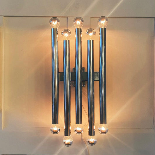 GAETANO SCIOLARI / 1970's Italian 5 Column Chrome Wall Light