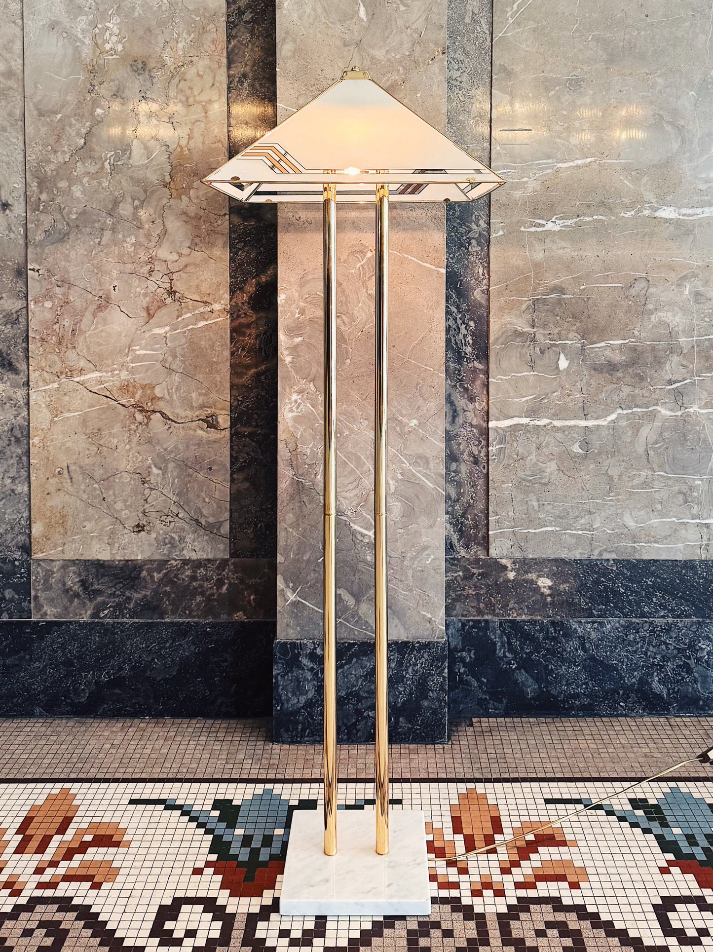 VINTAGE / 1970s Italian Gold, Glass + Marble Floor and Table Lamps