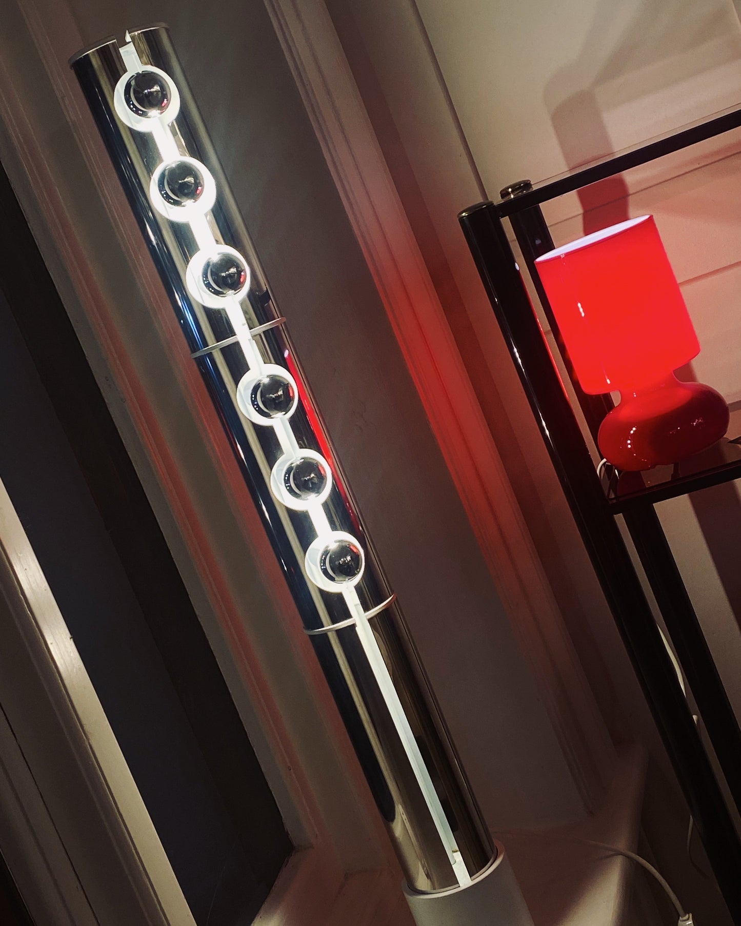 LUCI / 1970's Chrome + Stone Pillar Floor Lamp