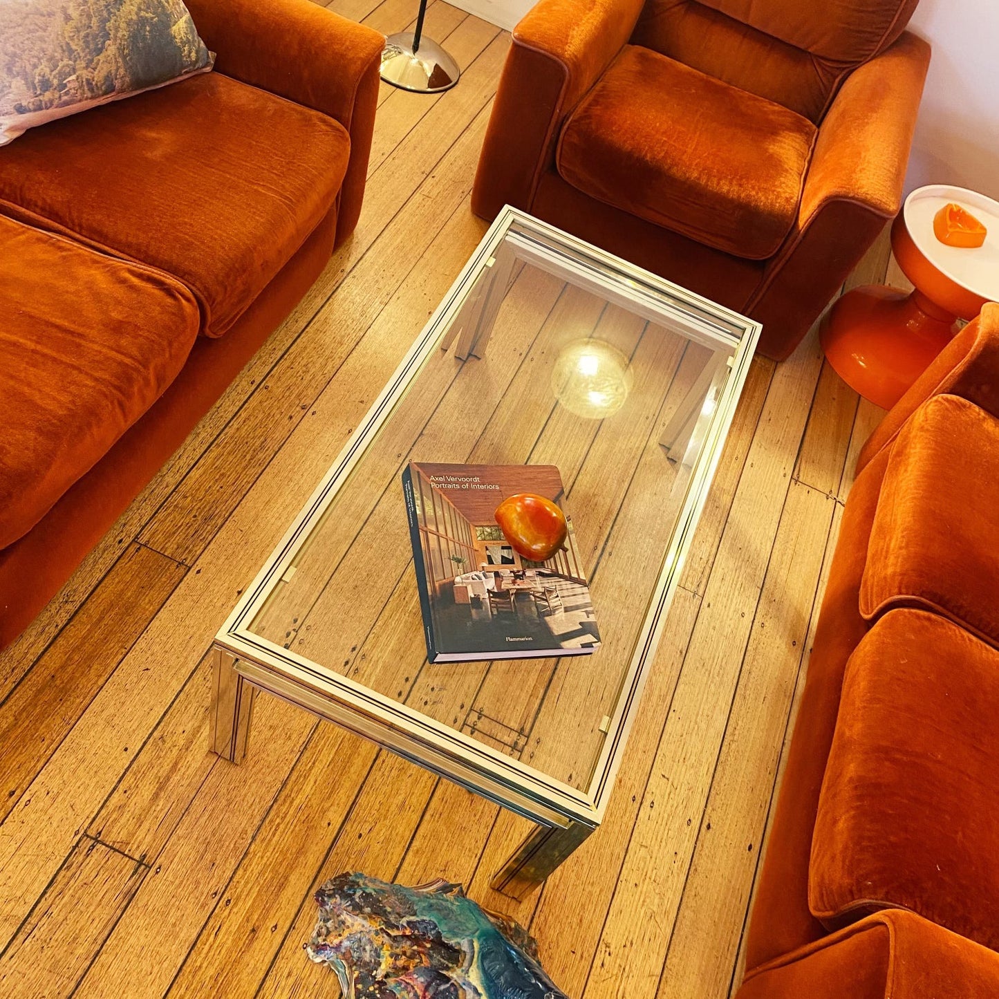 FANTASY #318 / 1970s Three Piece Burnt Orange Sofa Setting