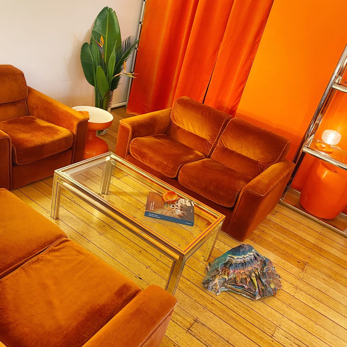 FANTASY #318 / 1970s Three Piece Burnt Orange Sofa Setting