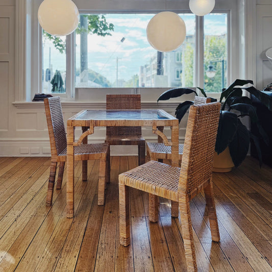 VINTAGE/ 1970s Bamboo Rattan Woven Dining Setting